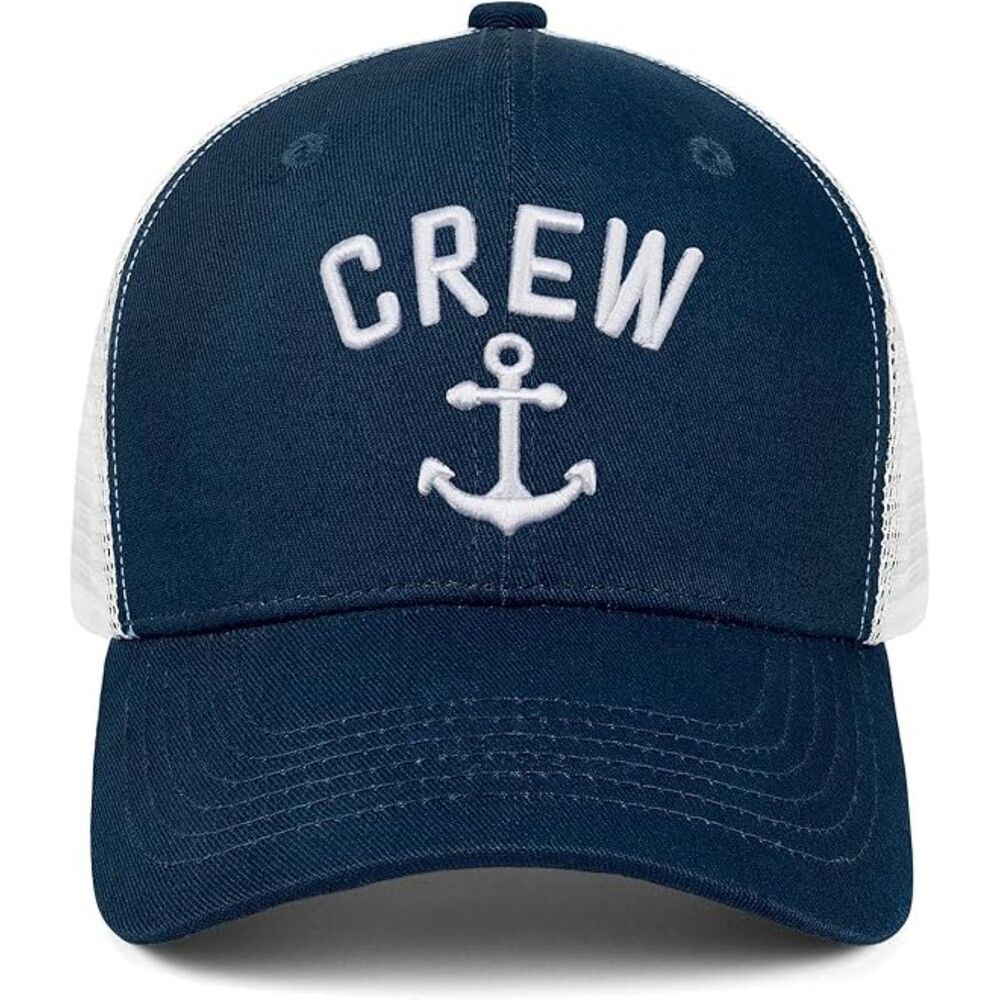 Unisex Dark Blue Crew Embroidery Adjustable Size Classic Hunting Baseball Cap